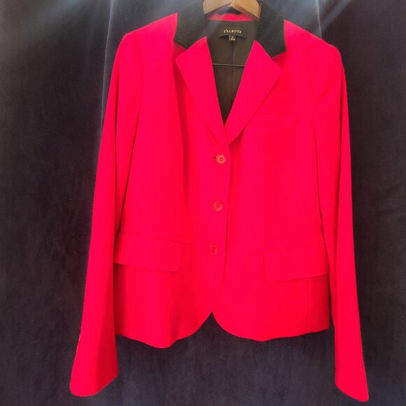 Talbots Pink Wool Blazer with Black Velvet Contrast Collar, Size 14 - Picture 4 of 5